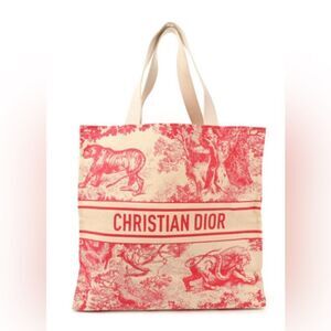 Dior Pink and Cream Straw Tote Bag